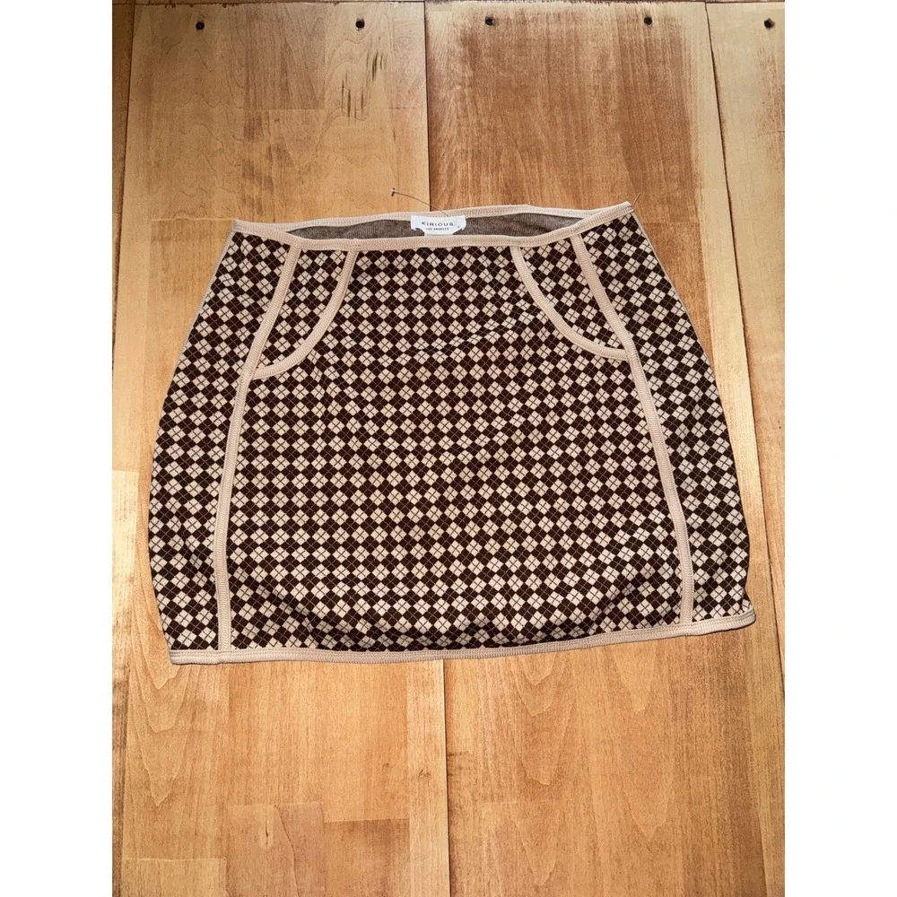 Kirious Los Angeles Brown Argyle Knit Mini Skirt Large Preppy Dark Academia Y2K - Picture 1 of 3